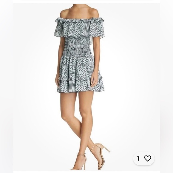 Parker NWT Off-Shoulder Smocked Dress Smocked Fit & Flare Tiered Ruffle Hem S - Picture 1 of 11